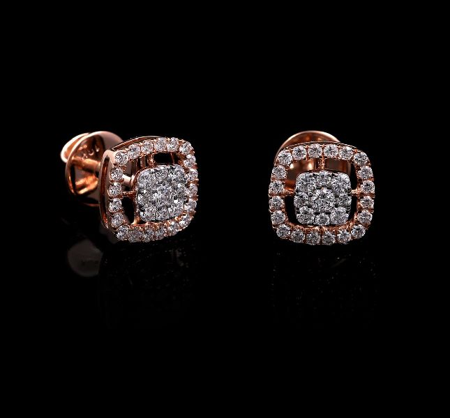 Polished Square Diamond Stud Earrings, Packaging Type : Wooden Box