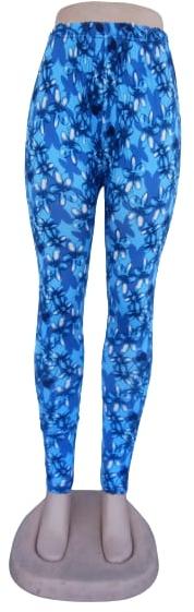 Blue floral printed leggings, Size : XL