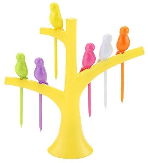 Plastic Fruit Fork Set with Stand, for Home, Restaurant, Feature : Easy To Use, Light Weight