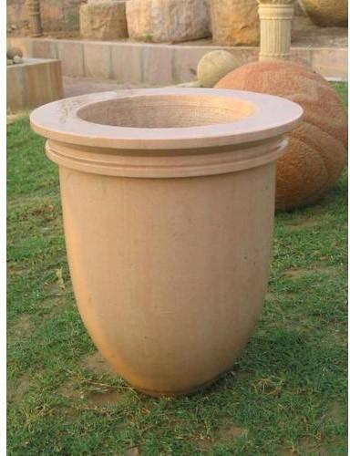 Hand Carved Stone Planter, Color : Beige