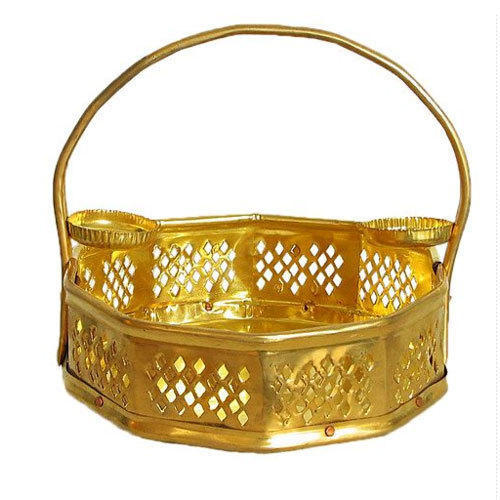Golden Brass Flower Basket, for Home, Temple, Packaging Type : Corrugated Box