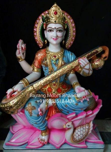 Polished Printed Marble Saraswati Statue, Size : 30 inch