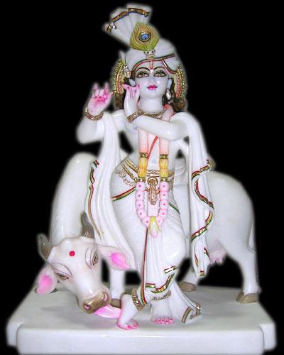 Marble Krishna with Cow Statue, Packaging Type : Carton Box