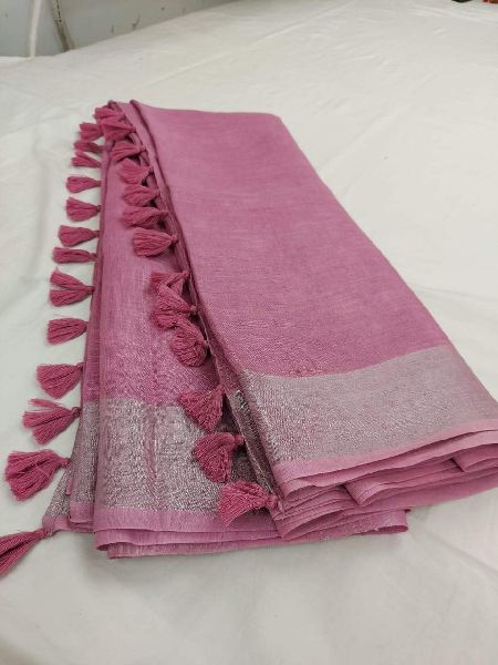 Unstitched Plain Pure Linen Saree, Packaging Size : 4 Pieces