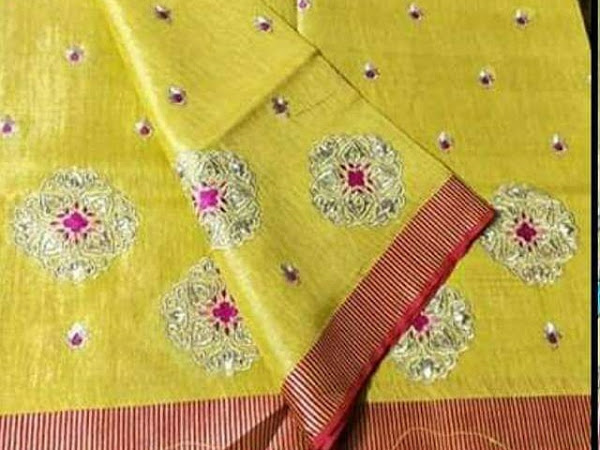 Tissue Linen Embroidered Saree