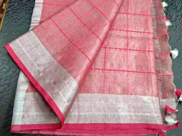 Tissue Linen Saree with Blouse, Occasion : Festival Wear