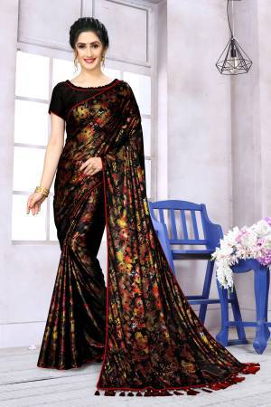 Tiger Renial Work Synthetic Sarees, for Easy Wash, Dry Cleaning, Anti-Wrinkle, Shrink-Resistant, Saree Length : 6.3 Meter