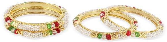 Polished Alloy BNG514 Pearl Beaded Bangles, Occasion : Party Wear
