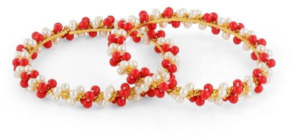 Polished Alloy BNG518 Pearl Beaded Bangles, Occasion : Party Wear