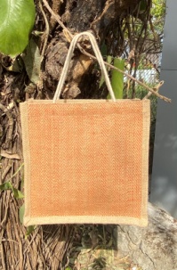 Orange Herringbone Jute Trendy Tiffin Bags, for Promotion, Gift, Packaging Grocery, Size : 33X33X15Cm