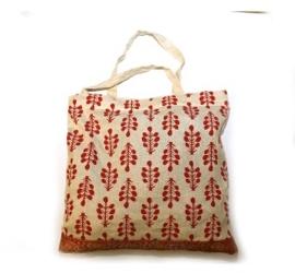 Red Wildflower Cotton Carry Bag With Zip Closure