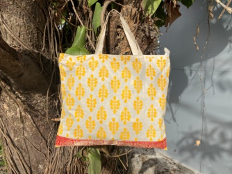 Yellow Wildflower Cotton Carry Bag With Zip Closure