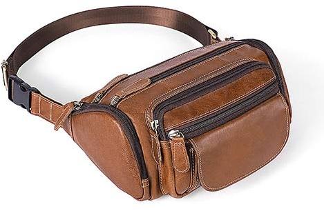 Plain Leather Belt Pouch Bag, Color : Brown