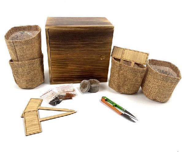 Manual Polished Wooden Herbal Garden Seeds Kit, for Household, Color : Brown