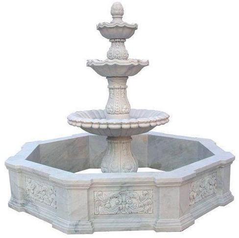 Lotus Shape Polished Marble Garden Fountain, for Outdoor, Lighting Color : White