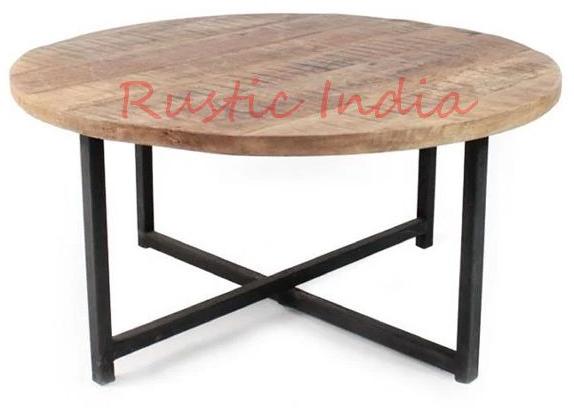 Round Iron & Wooden Coffee Table, Size : 70x70x40 cms
