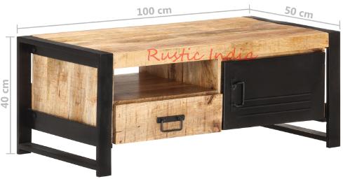 Rectangular Fancy Iron & Wooden Coffee Table, for Garden, Home, Size : 100x50x40 cms