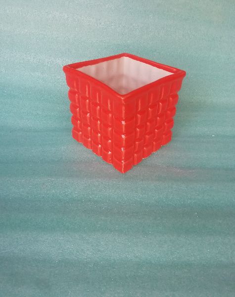 Plain Stone Polished Red Square Pot, Size : 5x5 Inch