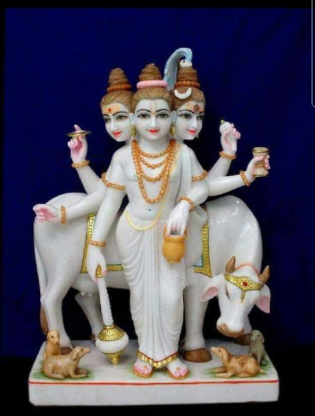 Marble Dattatreya Statue, for Worship, Temple, Interior Decor, Office, Packaging Type : Thermocol Box