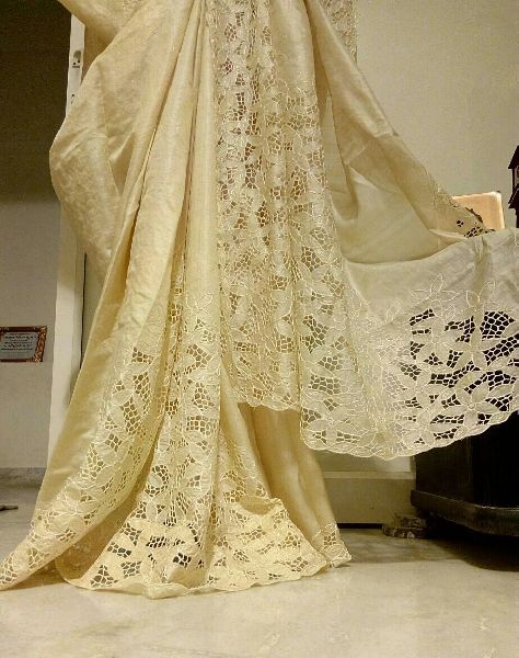 Unstitched Cutwork Embroidered Saree, Width : 6 Meter