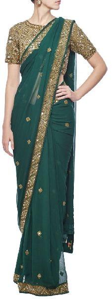 Mirror Work Embroidered Saree, for Dry Cleaning, Packaging Type : Packet