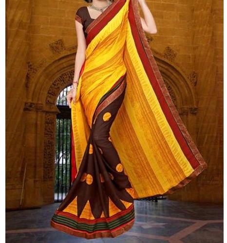 Printed Party Wear Synthetic Saree, Technics : Machine Made