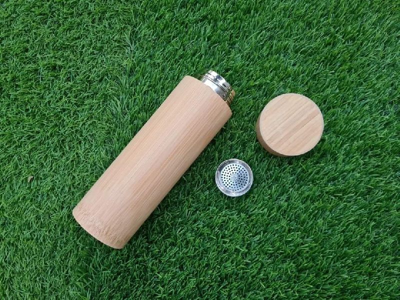 Cylindrical Polished Reusable Bamboo Thermo Flask, for storing fluids, Capacity : 500 ml