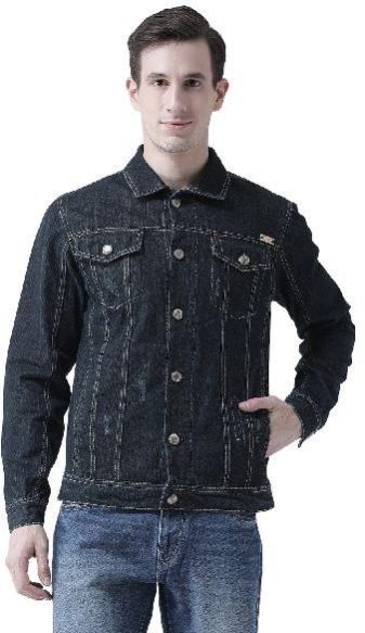 Plain Collar Neck Mens Black Denim Jacket, Packaging Type : Poly Bag ...