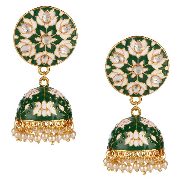 Buy Indian Traditional Gold Plated Green Pearl Jhumka Earring Online in  India  Etsy