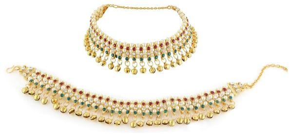 Indian Bollywood Crystal Faux Pearl Kundan Wedding Bell Charms Bridal Anklet Payal Foot Jewelry