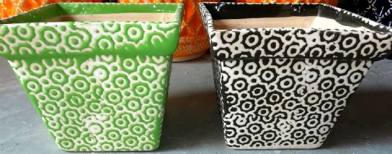 Ceramic Polished Square pots, for home, office, garden use, Size : 6X6