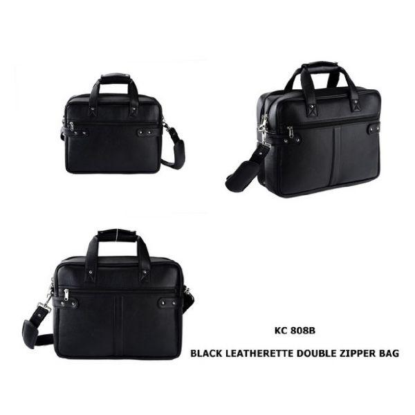 Black Leatherette Double Zipper Bag