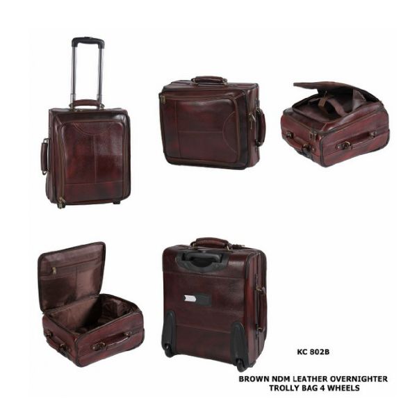 Brown NDM Leather Trolley Bag, for Travelling, Size : Multisize