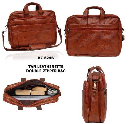 TAN Leatherette Double Zipper Bag