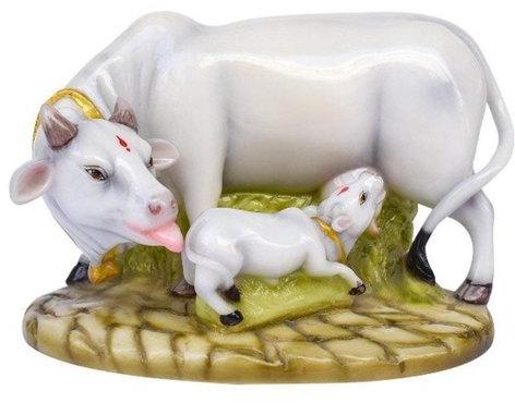 Poly Resin Decorative White Cow With Calf Showpiece
