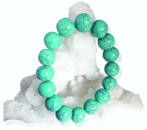Polished synthetic turquoise bracelet, Technics : Handmade