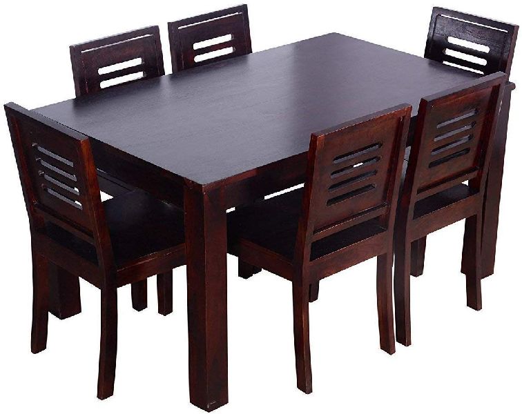 Polished Wood Dining Table Set, for Home, Color : Brown