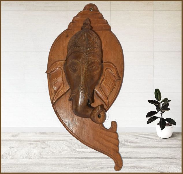 Handmade Wooden Ganesha, for Decoration, Pattern : Plain