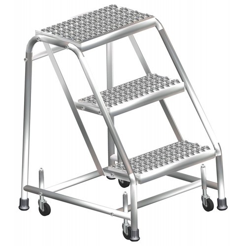  Stainless Steel Rolling Ladder, Color : Silver