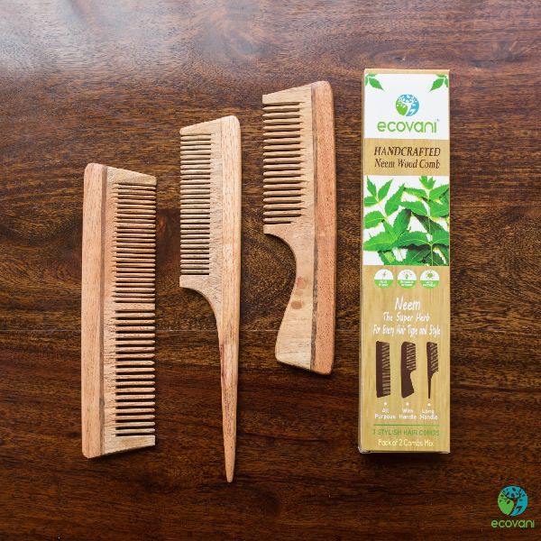 Ecovani Neem Wood Comb, for Home, Hotel, Salon, Color : Brown