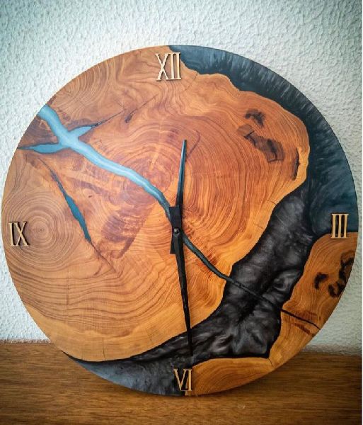 Round Wood Resin Wall Clock, for Home, Office, Decoration, Packaging Type : Thermocol Box