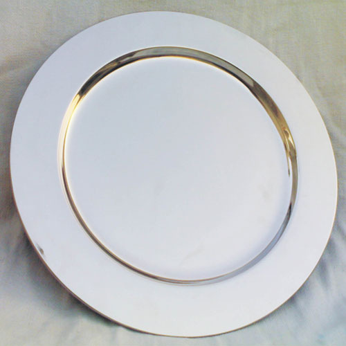 VM Handicraft Round Silver mirror polished Stainless Steel Charger Plate, Size : 12 Inch