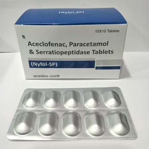 Aceclofenac Paracetamol Serratiopeptidase Tablet, For Clinical, Hospital, Packaging Size : 10x10 Tablets