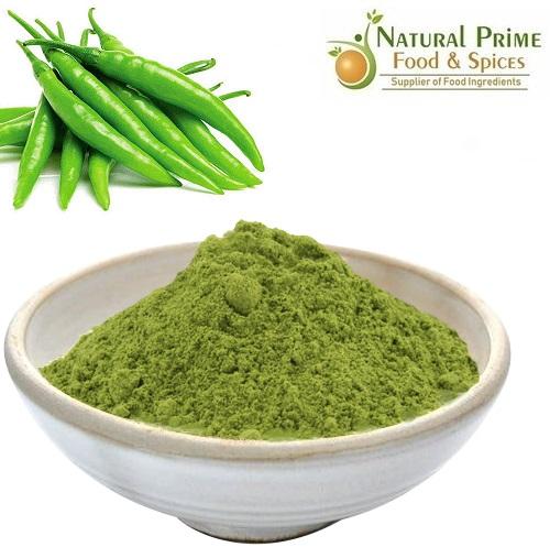 Natural Prime dehydrated green chilli powder, for Cooking, Packaging Type : Paper Box