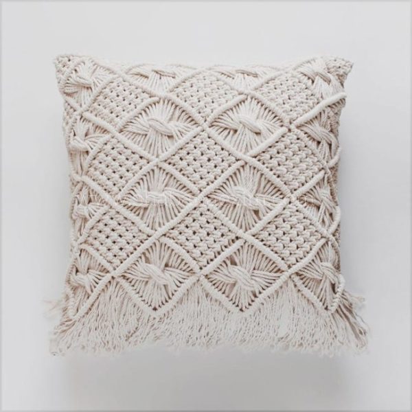 Handmade macrame cushion cover, Color : Off white