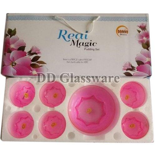Sunny Round Glass Real Magic Pudding Set, Color : Pink