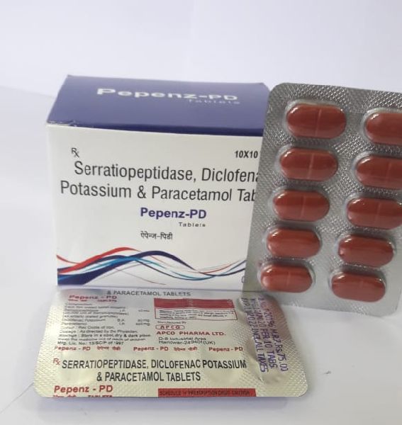 Serratiopeptidase, Diclofenac Potassium and Paracetamol Tablets, Medicine Type : Allopathic