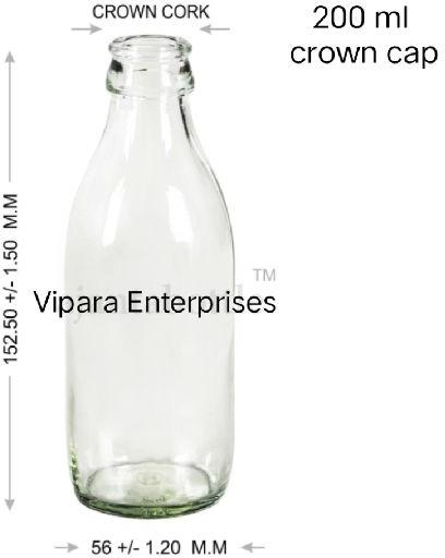 200 Ml Crown Cap Glass Milk Bottle