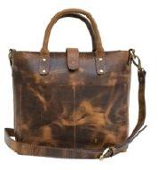 Ladies Hunter Brown Leather Handbag, Size : 13.5x4.5x11 Inch
