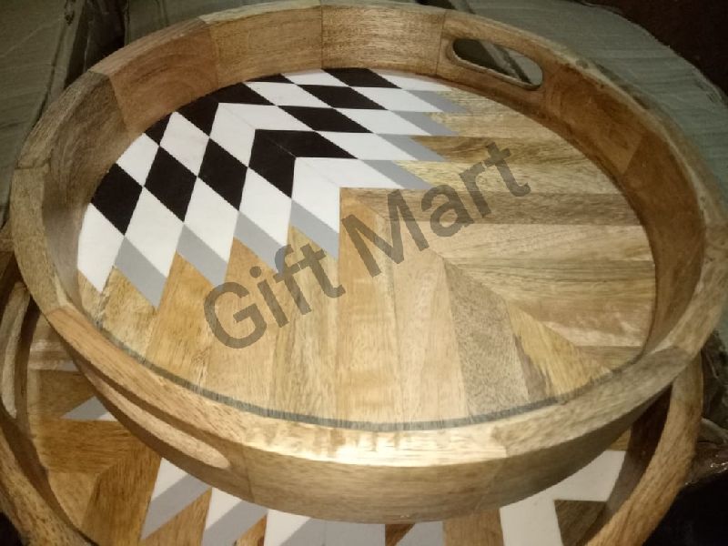 Round Polished Wooden Tray,wooden tray, Size : Costum